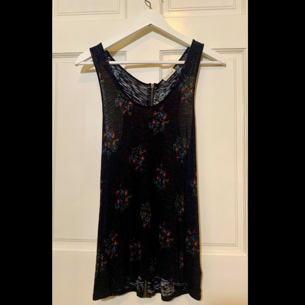 Black, floral Silence + Noise tank with full zipper down back.